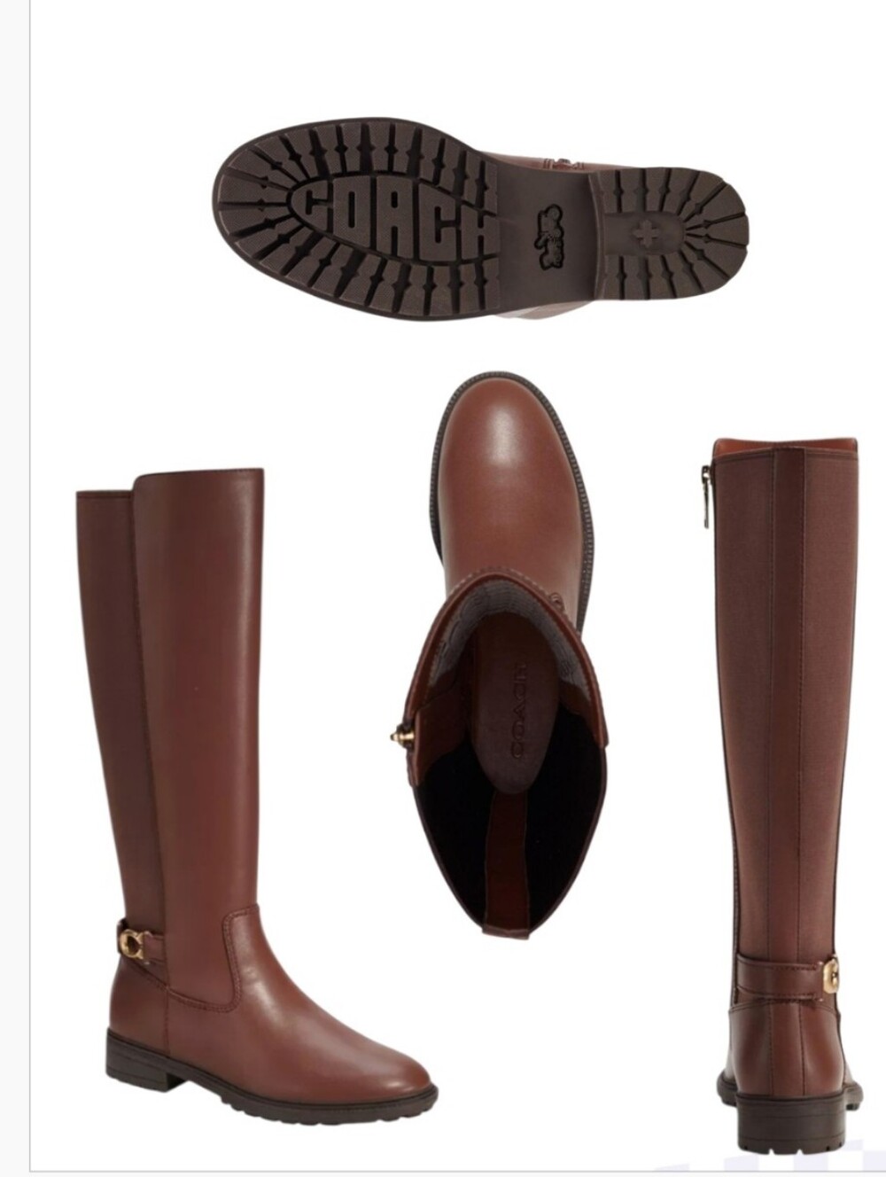 COACH Faith Brown Leather Knee High Lug Sole Riding Boots Size 9 - Picture 2 of 14